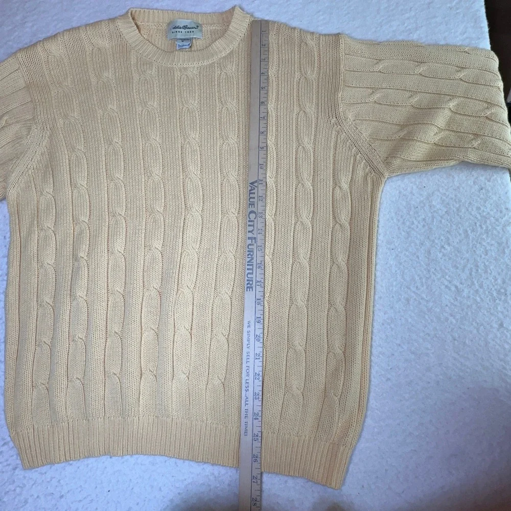 Eddie‎ Bauer Mens Medium Yellow Cable Knit Crewneck Sweater 100% Cotton Chunky - Picture 4 of 9